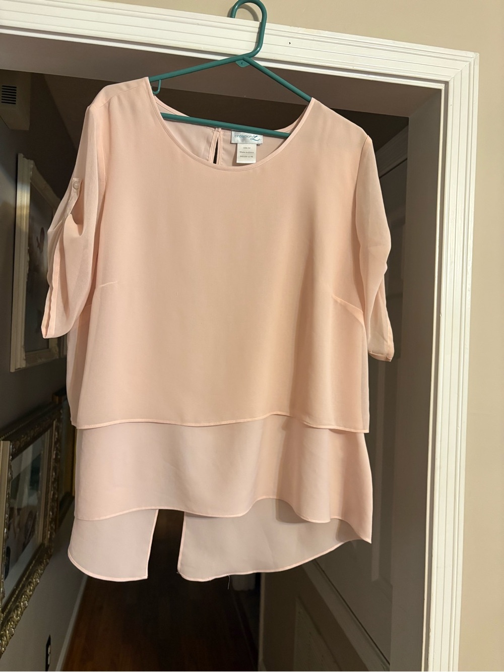 Layered Short-Sleeve Blouse in Soft Blush Pink